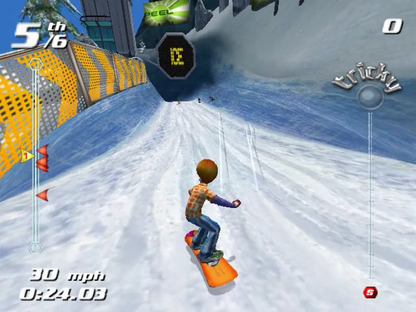 SSX Tricky GameCube game featuring fast-paced arcade snowboarding gameplay and over-the-top trick action gameplay screenshot