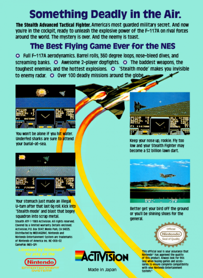 Stealth back of box for Nintendo Entertainment System (NES) retro video game 