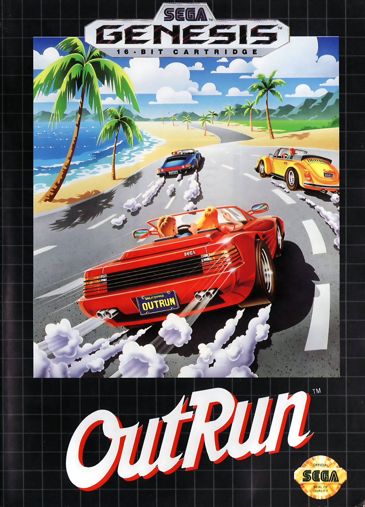 OutRun Sega Genesis video game, classic arcade racing, high-speed driving gameplay, retro Sega console title cover
