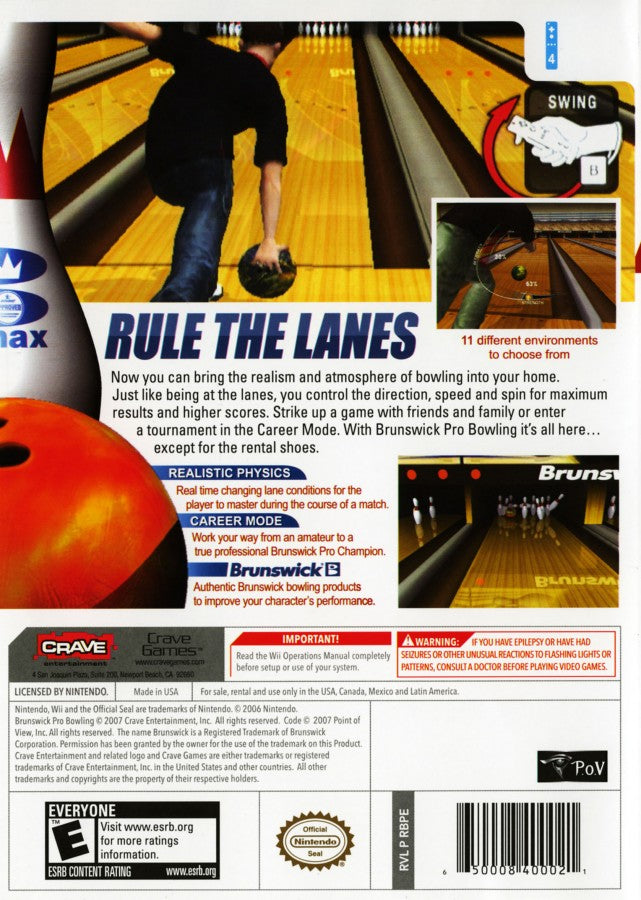 Brunswick Pro Bowling back cover art for Nintendo Wii (Wii) video game