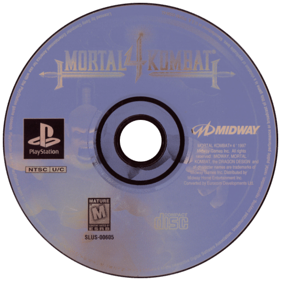 Mortal Kombat 4 disc for PlayStation 1 (PS1) retro fighting video game