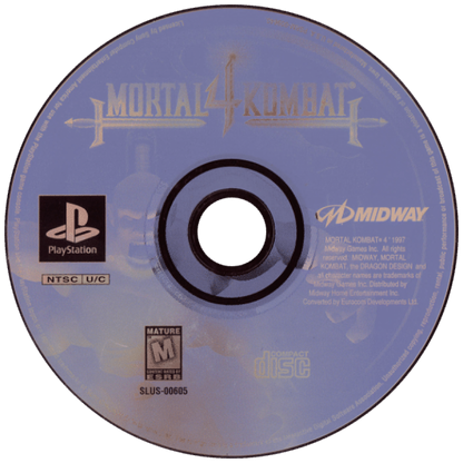 Mortal Kombat 4 disc for PlayStation 1 (PS1) retro fighting video game