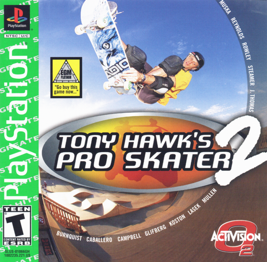 Tony Hawk’s Pro Skater 2 [Greatest Hits] cover art for PlayStation 1 (PS1) video game, skateboarding sports action, trick-based gameplay, iconic extreme sports classic