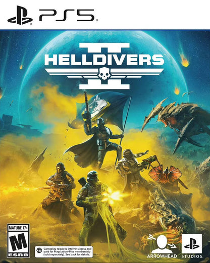 Helldivers II for PlayStation 5 (PS5) at Gamers INC, featuring intense squad-based third-person shooter action where you join the elite Helldivers to spread managed democracy across the galaxy, with chaotic co-op combat, devastating orbital strikes, and a constantly evolving galactic war that reacts to every mission you complete front cover