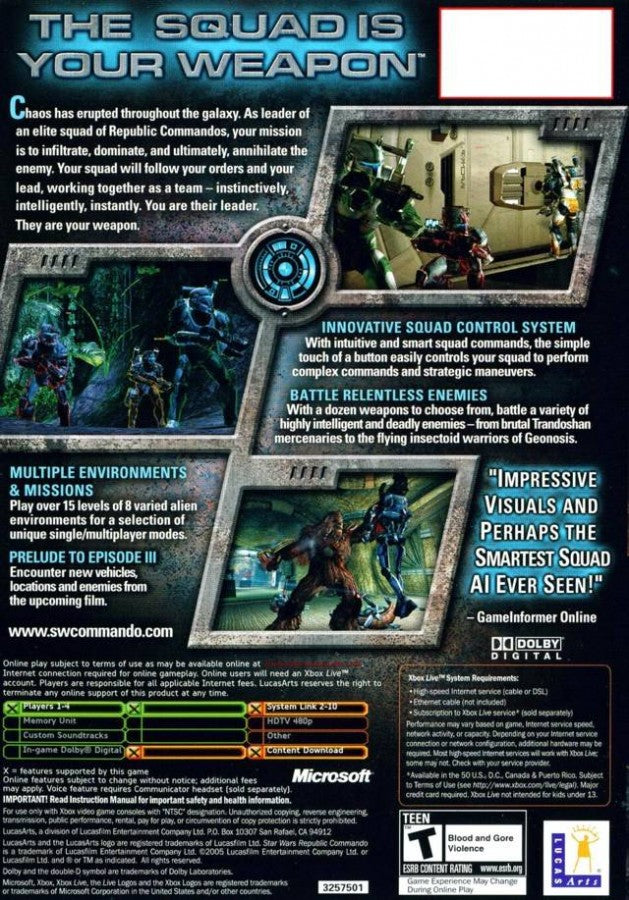 Star Wars: Republic Commando back cover art for Xbox (XBOX) video game