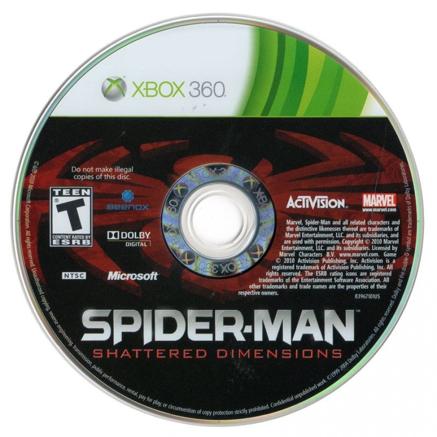 Spider-Man: Shattered Dimensions disc for Xbox 360 (X360) action-adventure superhero video game