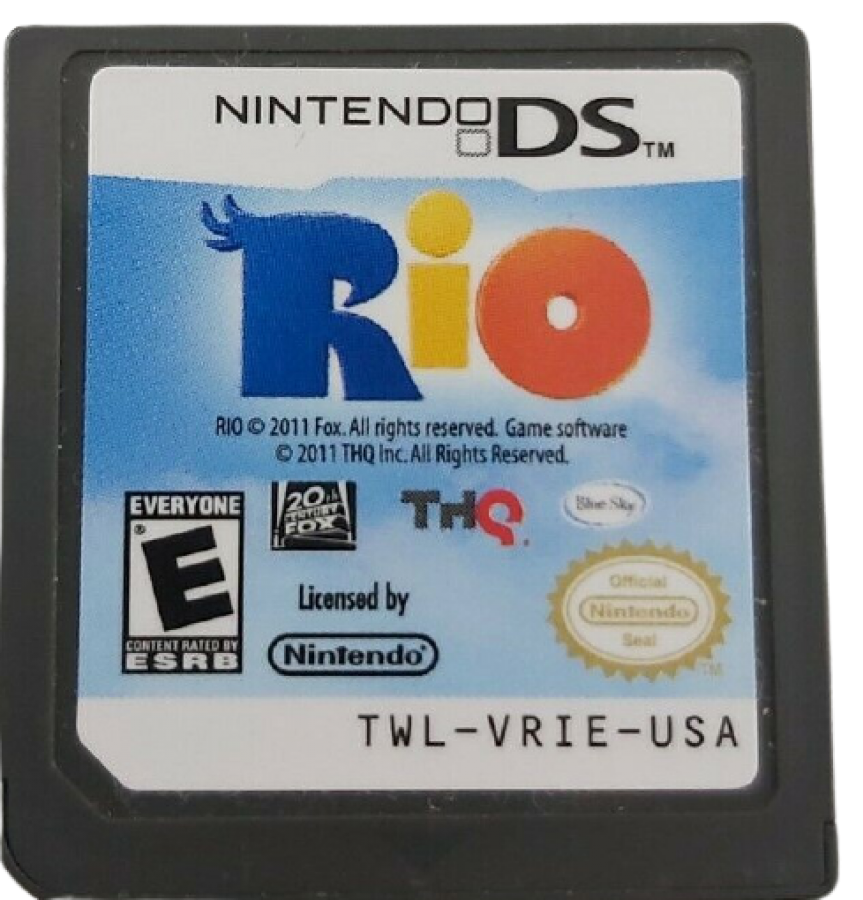 Rio Nintendo DS movie tie in party game mini games Rio animated film Blue macaw adventure casual gameplay touch screen stylus controls Nintendo DS software video game title cartridge 