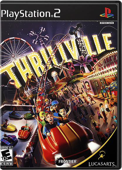 Thrillville – PlayStation 2 (PS2) video game cover image, theme park management and simulation.