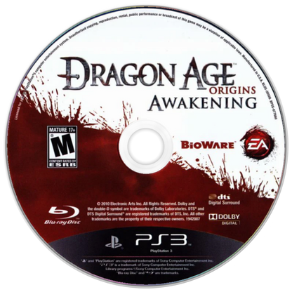 Dragon Age Origins Awakening PlayStation 3 PS3 role playing video game expansion featuring dark fantasy adventure epic quests tactical combat character customization powerful abilities dangerous enemies party-based gameplay and immersive Dragon Age storytelling collectible gaming appeal disc