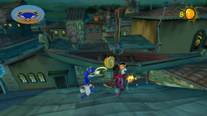 Sly 3: Honor Among Thieves [Greatest Hits] for PlayStation 2 (PS2) featuring the same globe trotting stealth platforming heist adventure with multiple playable Cooper Gang members and varied missions; includes the Greatest Hits re release branding for this complete team based caper on PS2 gameplay screenshot
