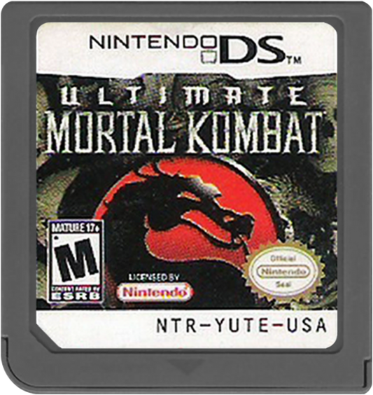 Ultimate Mortal Kombat Nintendo DS DS for fighting video game fans featuring classic Mortal Kombat characters brutal combat signature fatalities special moves arcade modes puzzle combat challenges touchscreen features and portable Nintendo DS gameplay collectible gaming appeal game cartridge