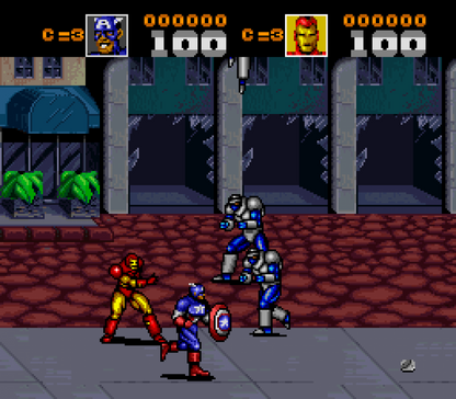 Captain America and the Avengers retro SNES video game Captain America Marvel superhero beat em up action combat cooperative gameplay arcade style adventure console title Super Nintendo release gameplay