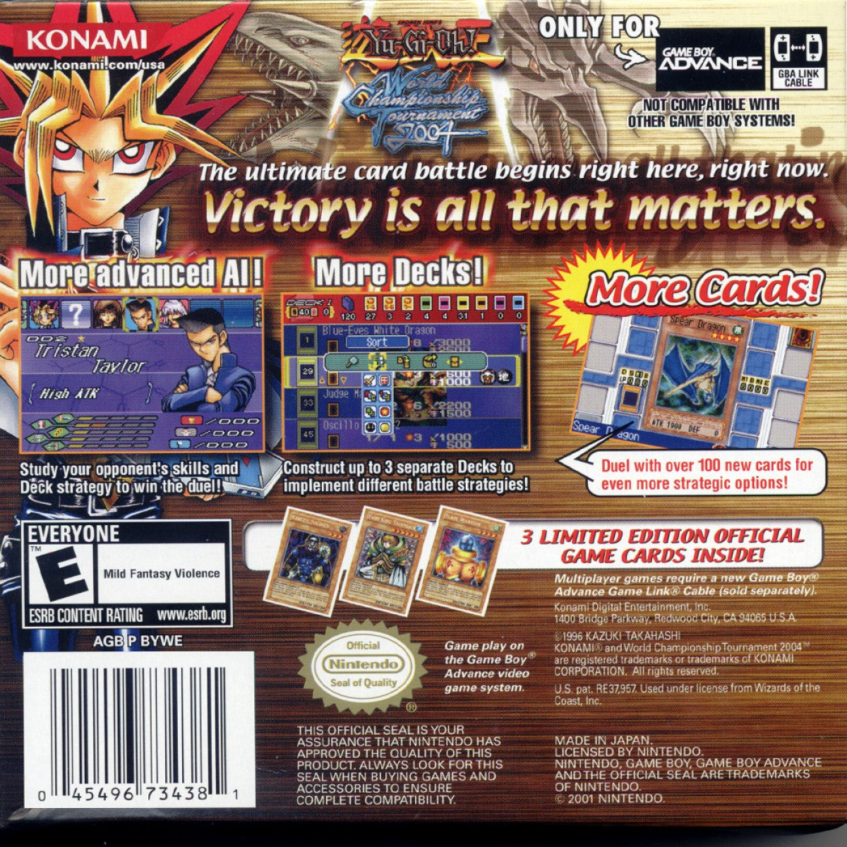 Yu-Gi-Oh! World Championship Tournament 2004 Nintendo Game Boy Advance GBA for strategy card battle retro video game fans featuring collectible card duels deck building tournament competition iconic monsters tactical gameplay classic handheld gaming collectible gaming appeal back of case