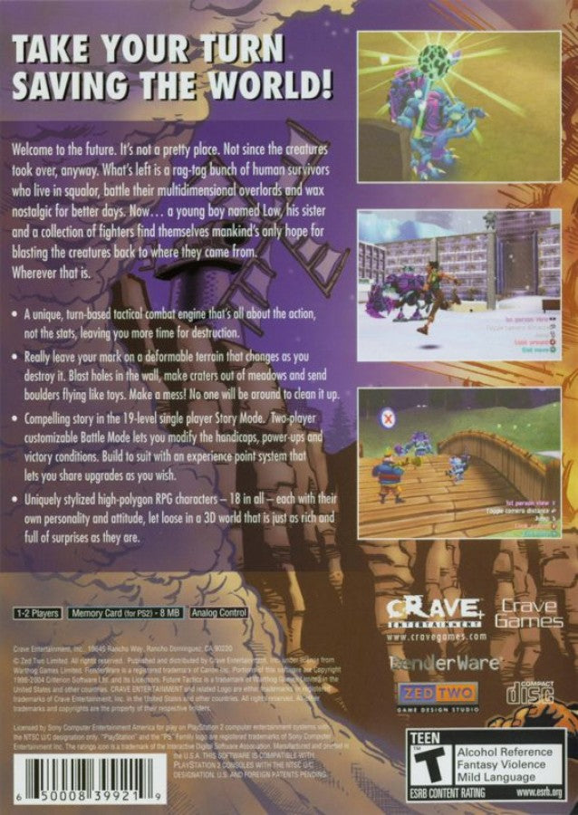 Future Tactics: The Uprising back of case for PlayStation 2 (PS2) turn-based tactical sci-fi action video game