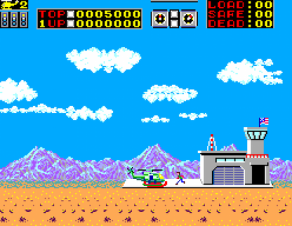 Choplifter Sega Master System SMS for arcade action video game fans featuring helicopter rescue missions side scrolling combat enemy bases military vehicles hostage rescues strategic flying challenging stages and classic Sega Master System gameplay collectible retro gaming appeal gameplay