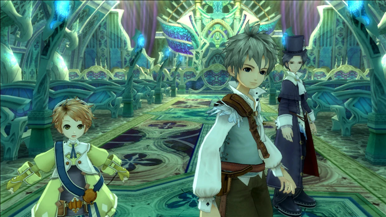 Eternal Sonata Xbox 360 JRPG featuring turn based and real time hybrid battle system anime art style emotional fantasy storyline inspired by composer Frédéric Chopin cinematic cutscenes and expansive role playing adventure by Namco Bandai gameplay