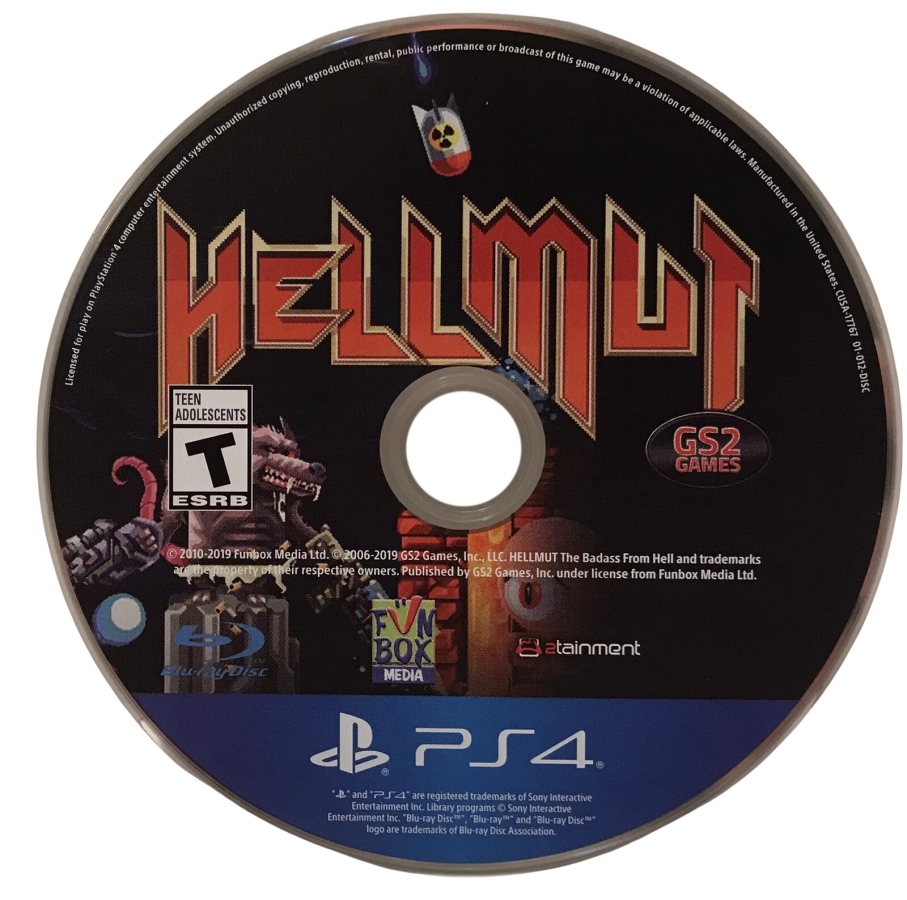 Hellmut: Badass from Hell – PlayStation 4 (PS4) video game disc, fast-paced twin-stick shooter