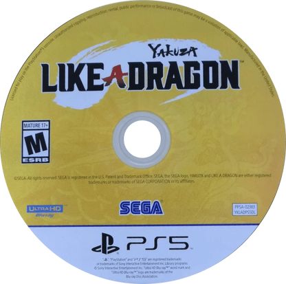 Yakuza Like a Dragon PS5 game featuring turn-based RPG combat, cinematic storytelling, and an immersive modern crime drama adventure disk