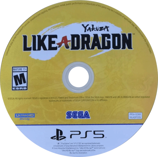 Yakuza Like a Dragon PS5 game featuring turn-based RPG combat, cinematic storytelling, and an immersive modern crime drama adventure disk