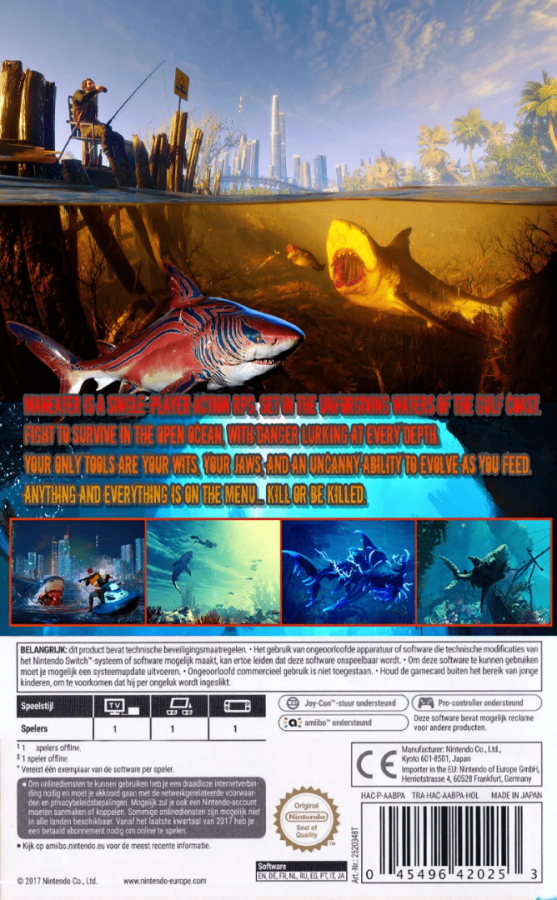 Maneater – Nintendo Switch (NS) back of box for video game for NS