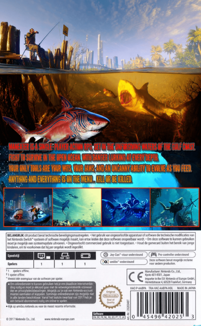 Maneater – Nintendo Switch (NS) back of box for video game for NS