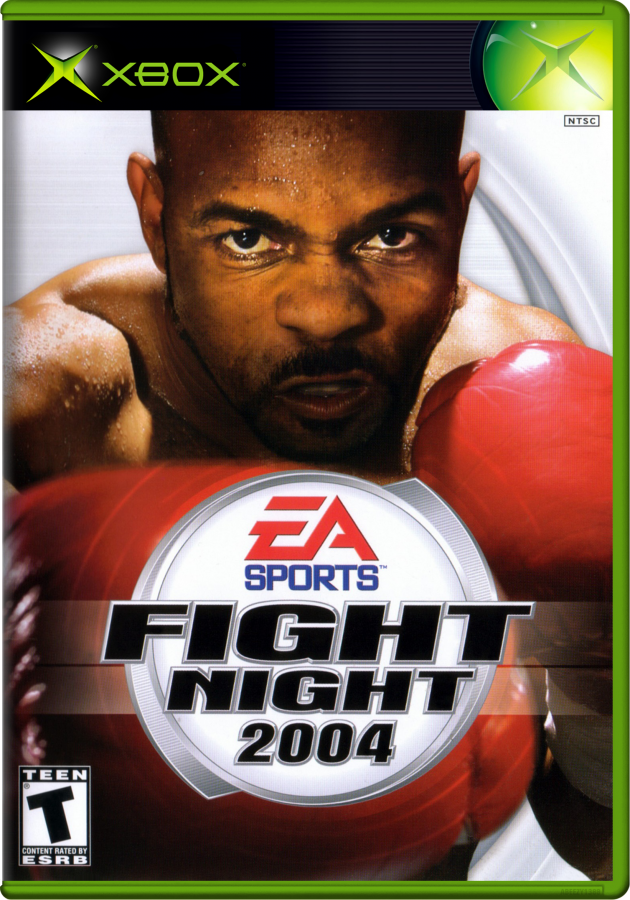 Box art for EA Sports Fight Night 2004 featuring a boxer with red gloves and EA Sports logo.