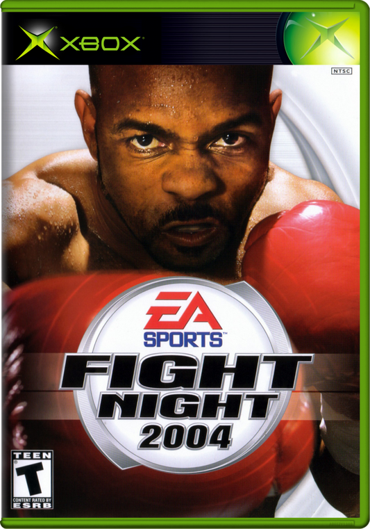 Box art for EA Sports Fight Night 2004 featuring a boxer with red gloves and EA Sports logo.