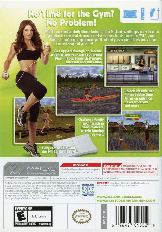 Jillian Michaels' Fitness Ultimatum 2009 – Nintendo Wii (Wii) fitness workout simulation video game back of case