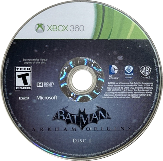 Batman: Arkham Origins disc art for XBox 360 video game