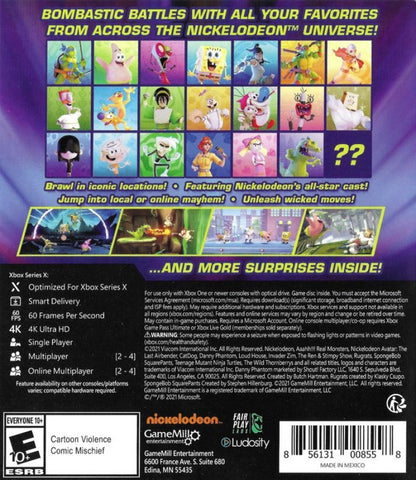 Nickelodeon All-Star Brawl back of case for Xbox Series X (XSX) crossover fighting video game