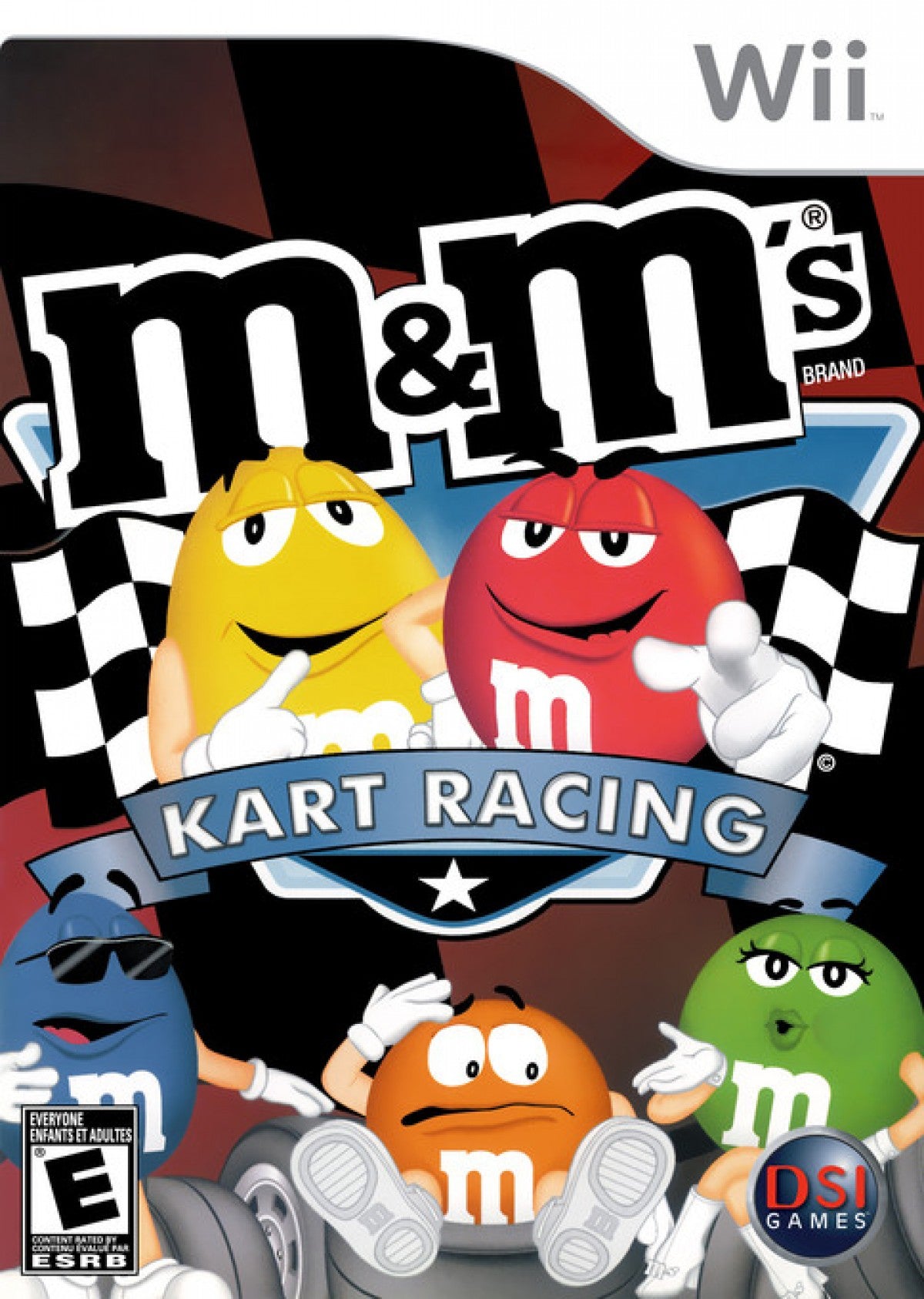 M&Ms Kart Racing retro Nintendo Wii video game featuring kart racing gameplay, family friendly multiplayer action, arcade style competition and classic Wii entertainment - cover art