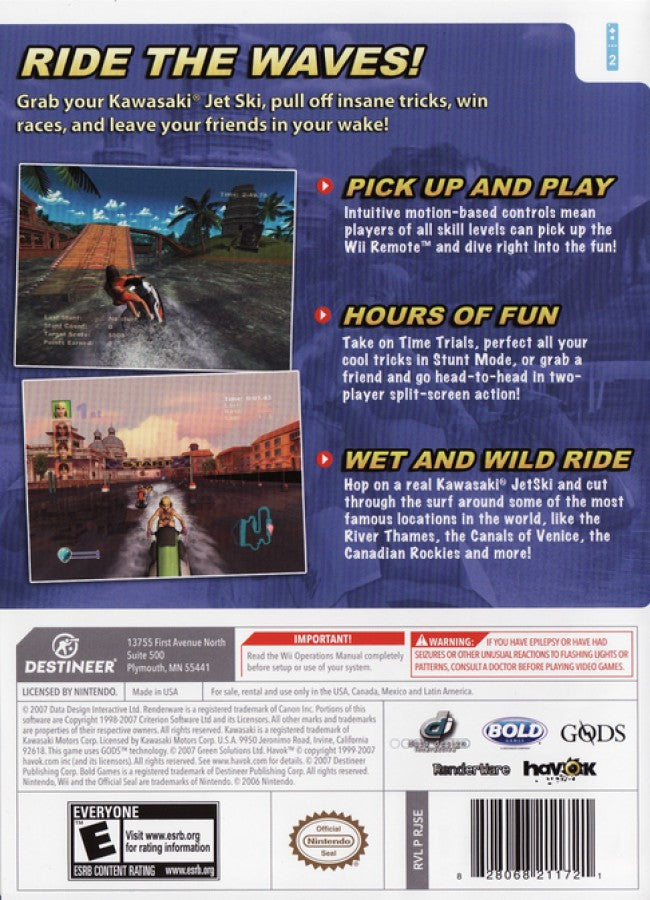 Kawasaki Jet Ski – Nintendo Wii (Wii) personal watercraft racing sports video game back of case