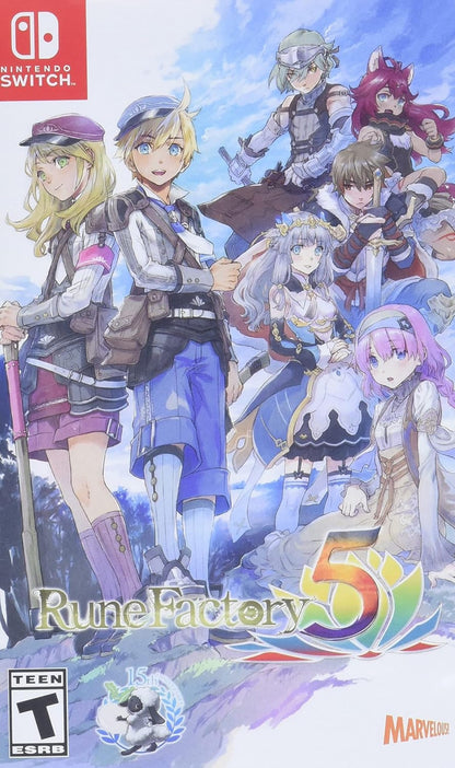 Rune Factory 5 Nintendo Switch NS for role playing simulation video game fans featuring farming life simulation action RPG combat monster taming crafting fishing relationship building town management fantasy adventure character progression collectible gaming appeal front cover art