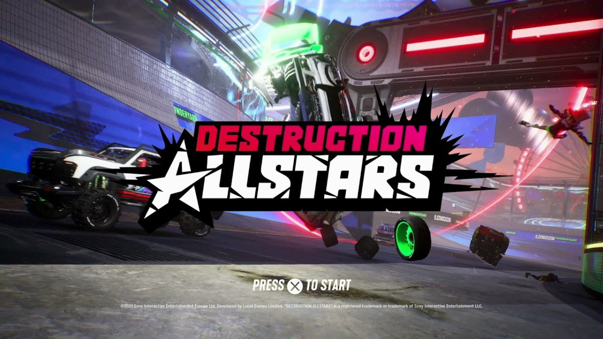 Destruction AllStars title screen for PlayStation 5 (PS5) video game