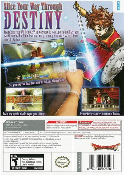 Dragon Quest SwordsThe Masked Queen and the Tower of Mirrors back cover art for Nintendo Wii (Wii) video game. 