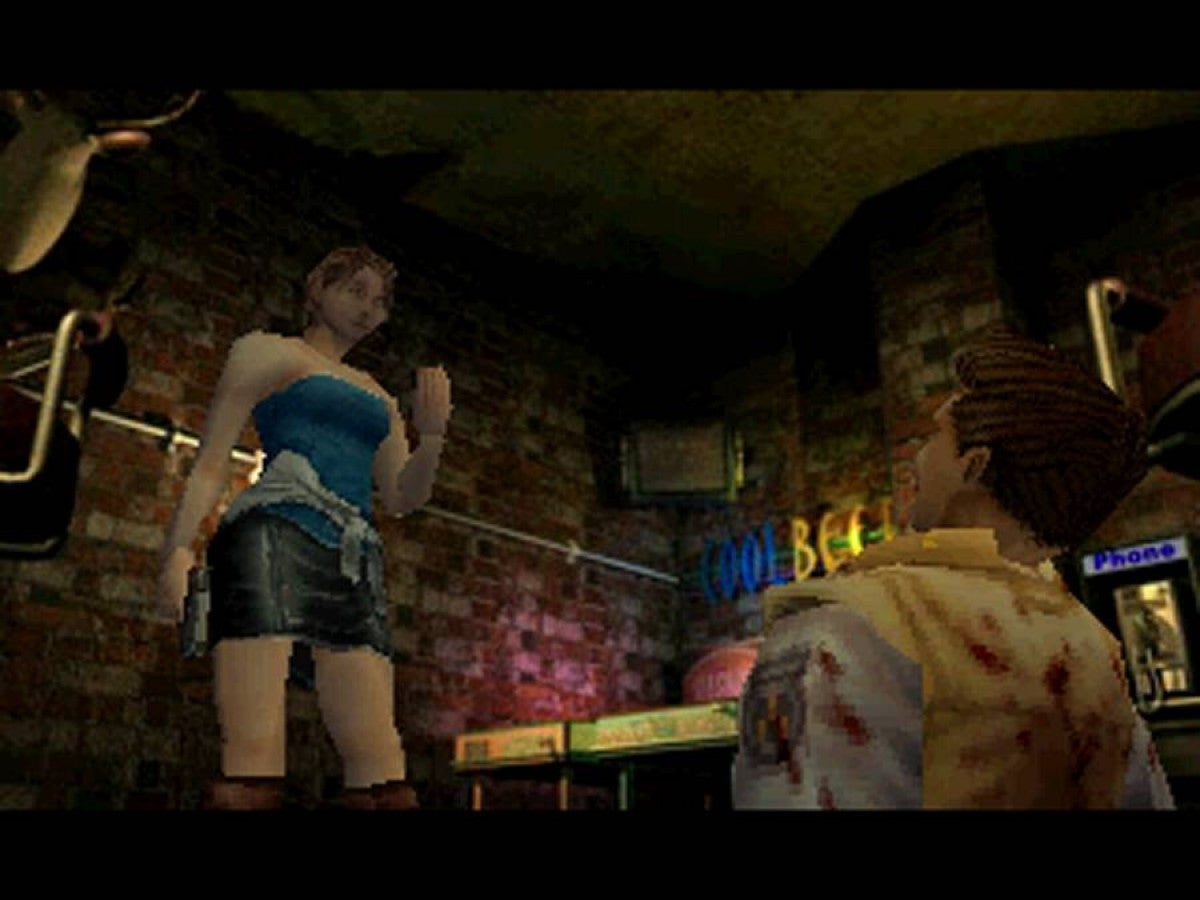 Resident Evil 3 Nemesis PlayStation 1 game featuring classic survival horror gameplay, fixed camera angles, and intense Nemesis encounters in Raccoon City gameplay screenshot