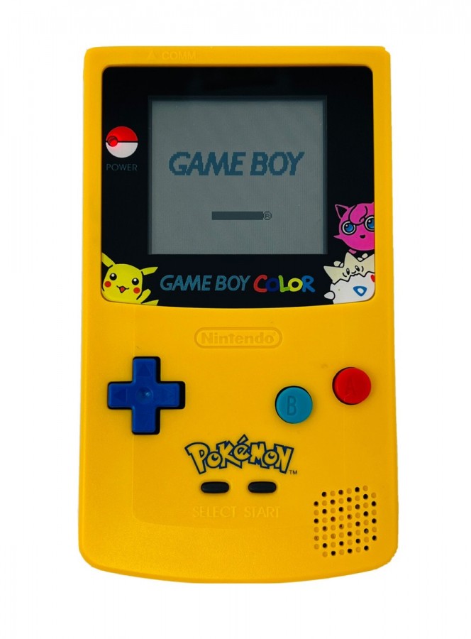 LocalID_73037Nintendo Game Boy Color Pokémon Special Pikachu Edition handheld gaming system featuring vibrant yellow Pikachu themed design blue and yellow control buttons portable gaming compatible with Game Boy and Game Boy Color games battery powered Nintendo hardware iconic Pokémon collectible console gaming appeal