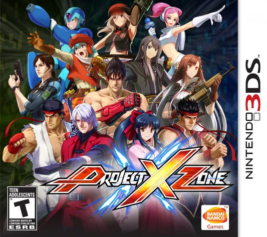 Project X Zone Nintendo 3DS game featuring crossover tactical RPG gameplay with grid based battles combo driven attacks and characters from multiple franchises in a strategic turn based system front cover