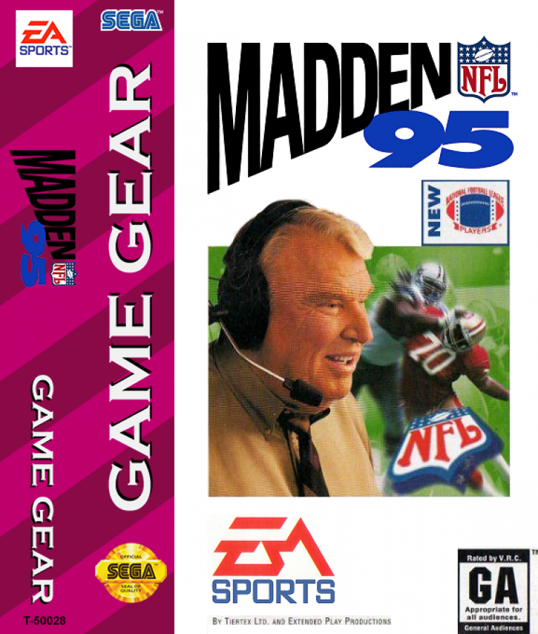 Madden NFL 95 cover art for Game Gear (GG) football video game. 