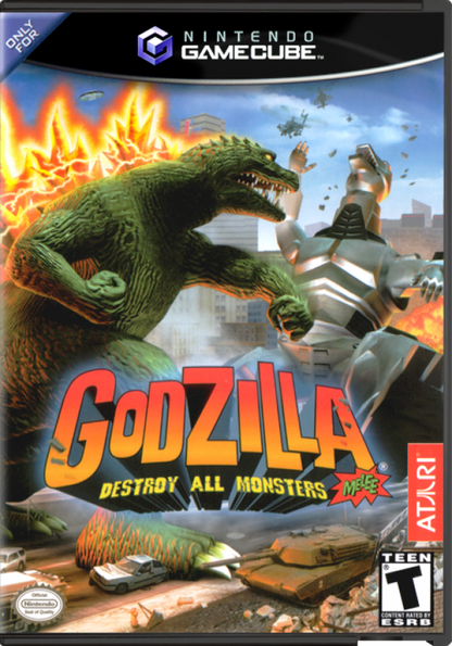 Godzilla: Destroy All Monsters Melee cover art for GameCube (GC) fighting action video game