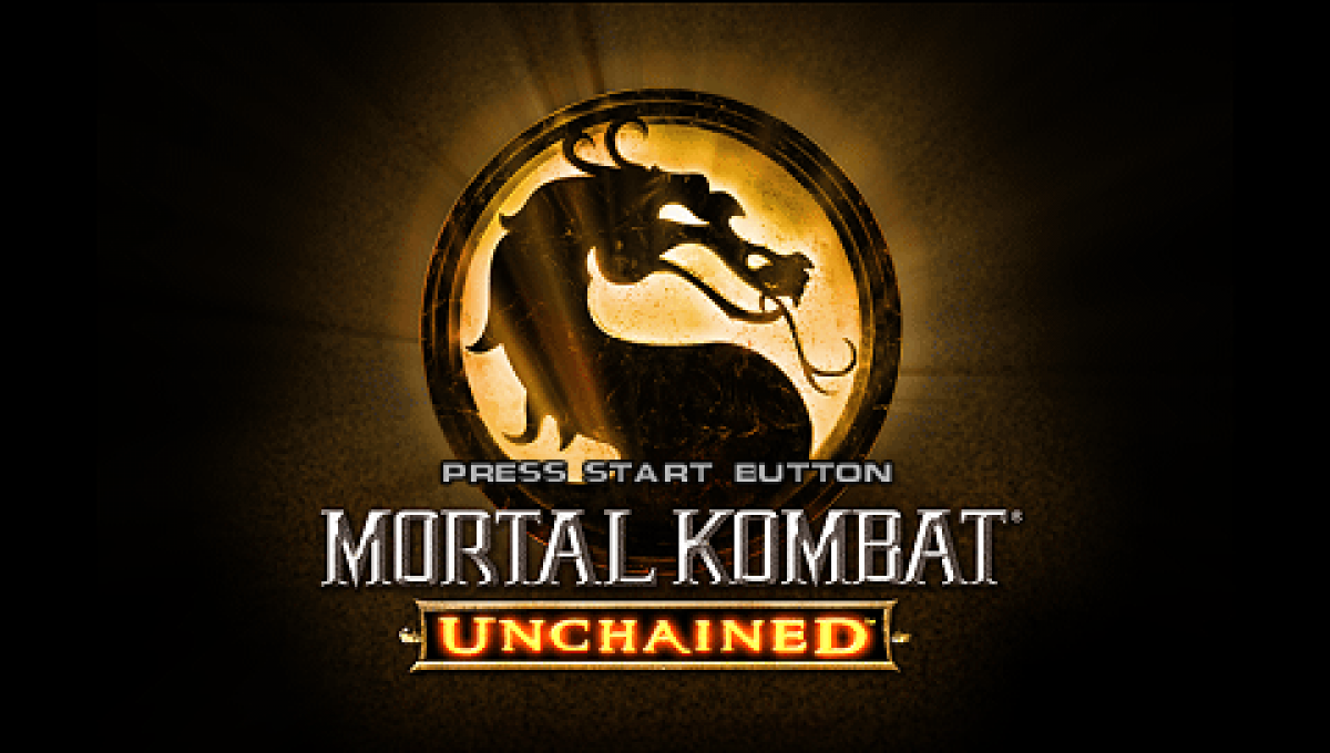 Mortal Kombat Unchained PlayStation Portable PSP fighting game port of Mortal Kombat Deception with exclusive characters arenas and ad-hoc multiplayer versus mode main menu title screen