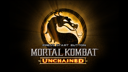 Mortal Kombat Unchained PlayStation Portable PSP fighting game port of Mortal Kombat Deception with exclusive characters arenas and ad-hoc multiplayer versus mode main menu title screen