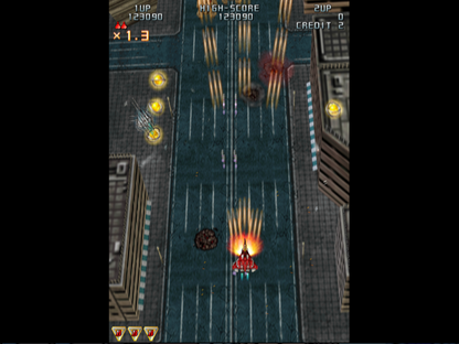 Raiden III – PlayStation 2 (PS2) video game gameplay, vertical shoot 'em up arcade game.