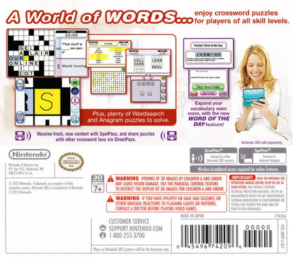 Crosswords Plus back of case for Nintendo 3DS (3DS) puzzle word video game