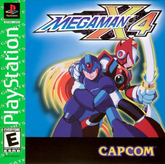 Mega Man X4 retro sci-fi action platform game for PlayStation 1 (PS1) cover art