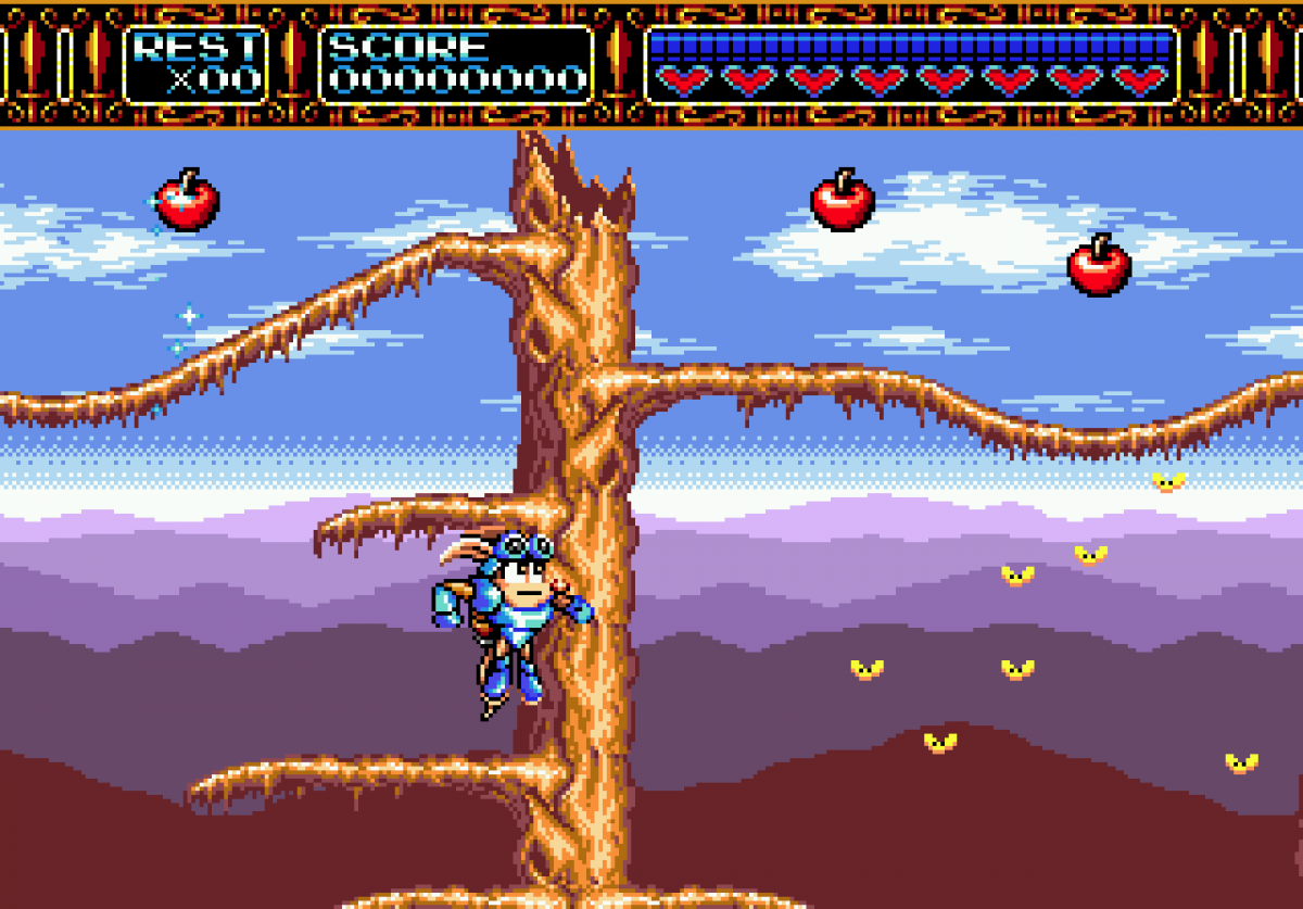 Rocket Knight Adventures Sega Genesis GEN video game featuring action platforming gameplay Sparkster rocket powered movement sword combat enemy battles colorful fantasy environments challenging stages boss fights and classic 16 bit Sega gameplay retro video game collection collectible gaming appeal gameplay