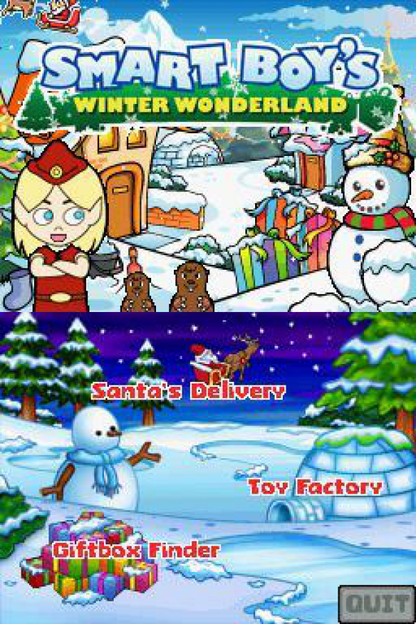 Smart Boy’s Winter Wonderland Nintendo DS video game, educational puzzle gameplay, winter-themed learning activities, handheld console title main menu title screen