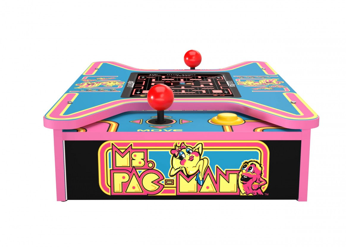 Arcade1Up Ms. Pac-Man & Galaga Head-to-Head Counter-Cade featuring classic arcade gameplay in a compact tabletop cabinet