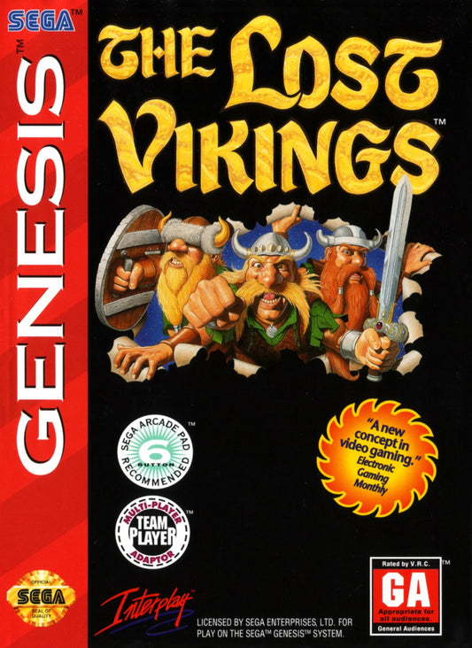 The Lost Vikings Sega Genesis retro video game puzzle platformer cover art (1993)