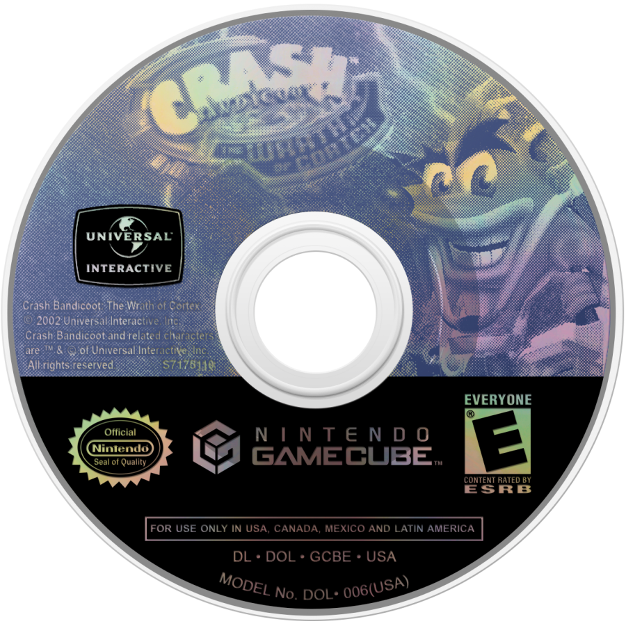 Crash Bandicoot The Wrath of Cortex for GameCube, disc for a 3D platformer video game with action-adventure gameplay, character-based levels, collectible challenges, and classic mascot platforming